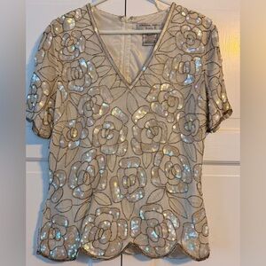 Adrianna Papell. Evening. M. Beautiful. Sequins. Scalloped edges.